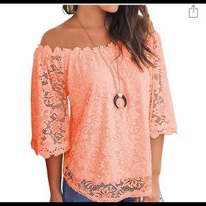 Lace Off The Shoulder Pink Top - Size Small